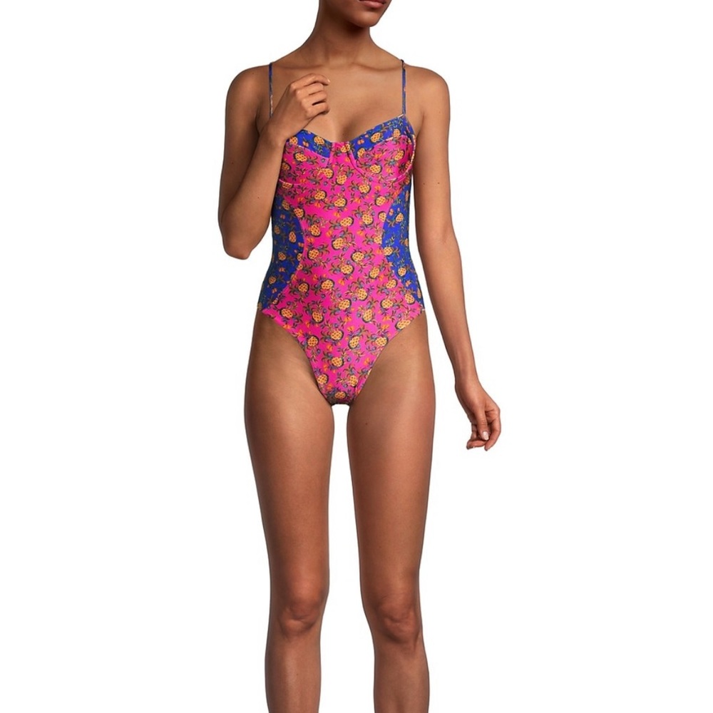 Farm Rio Fruit Dots' Bi-Printed One-Piece Swimsuit XL NWT
